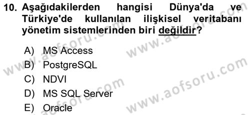 Yerel Yönetimlerde CBS Uygulamaları Dersi 2018 - 2019 Yılı Yaz Okulu Sınav Soruları 10. Soru