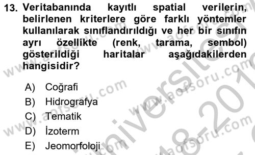 Yerel Yönetimlerde CBS Uygulamaları Dersi 2018 - 2019 Yılı Yaz Okulu Sınav Soruları 13. Soru