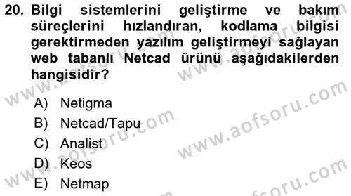 Yerel Yönetimlerde CBS Uygulamaları Dersi 2018 - 2019 Yılı Yaz Okulu Sınav Soruları 20. Soru