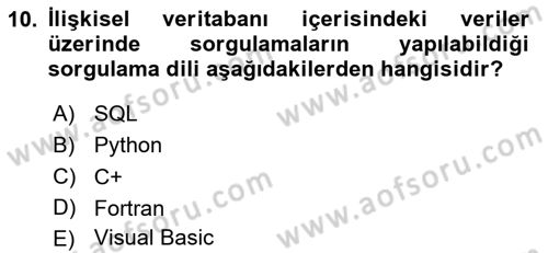 Yerel Yönetimlerde CBS Uygulamaları Dersi 2020 - 2021 Yılı Yaz Okulu Sınav Soruları 10. Soru