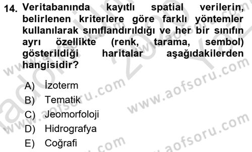 Yerel Yönetimlerde CBS Uygulamaları Dersi 2020 - 2021 Yılı Yaz Okulu Sınav Soruları 14. Soru
