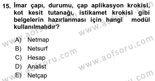 Yerel Yönetimlerde CBS Uygulamaları Dersi 2020 - 2021 Yılı Yaz Okulu Sınav Soruları 15. Soru