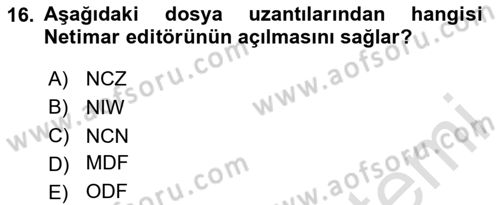 Yerel Yönetimlerde CBS Uygulamaları Dersi 2020 - 2021 Yılı Yaz Okulu Sınav Soruları 16. Soru