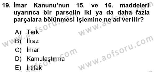 Yerel Yönetimlerde CBS Uygulamaları Dersi 2020 - 2021 Yılı Yaz Okulu Sınav Soruları 19. Soru