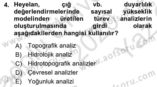 Yerel Yönetimlerde CBS Uygulamaları Dersi 2020 - 2021 Yılı Yaz Okulu Sınav Soruları 4. Soru