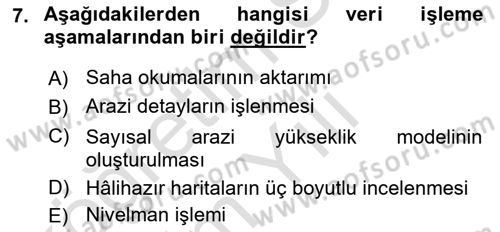 Yerel Yönetimlerde CBS Uygulamaları Dersi 2020 - 2021 Yılı Yaz Okulu Sınav Soruları 7. Soru