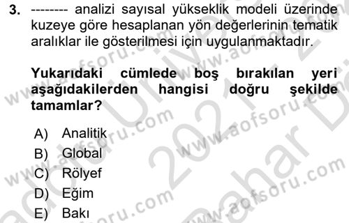 Yerel Yönetimlerde CBS Uygulamaları Dersi 2021 - 2022 Yılı (Vize) Ara Sınav Soruları 3. Soru