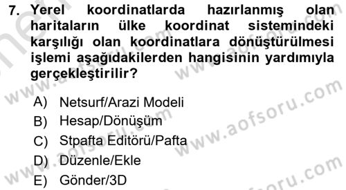 Yerel Yönetimlerde CBS Uygulamaları Dersi 2021 - 2022 Yılı (Vize) Ara Sınav Soruları 7. Soru