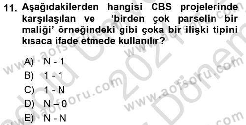 Yerel Yönetimlerde CBS Uygulamaları Dersi 2021 - 2022 Yılı (Final) Dönem Sonu Sınav Soruları 11. Soru