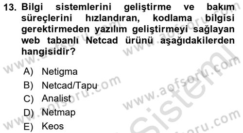Yerel Yönetimlerde CBS Uygulamaları Dersi 2021 - 2022 Yılı (Final) Dönem Sonu Sınav Soruları 13. Soru