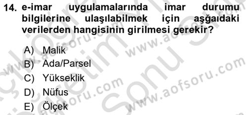 Yerel Yönetimlerde CBS Uygulamaları Dersi 2021 - 2022 Yılı (Final) Dönem Sonu Sınav Soruları 14. Soru