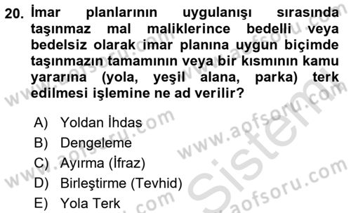 Yerel Yönetimlerde CBS Uygulamaları Dersi 2021 - 2022 Yılı (Final) Dönem Sonu Sınav Soruları 20. Soru