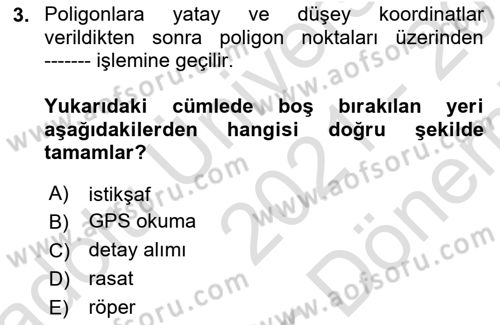 Yerel Yönetimlerde CBS Uygulamaları Dersi 2021 - 2022 Yılı (Final) Dönem Sonu Sınav Soruları 3. Soru