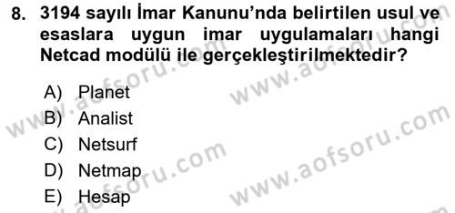 Yerel Yönetimlerde CBS Uygulamaları Dersi 2021 - 2022 Yılı (Final) Dönem Sonu Sınav Soruları 8. Soru