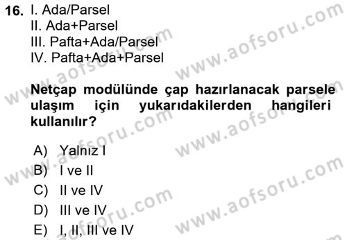 Yerel Yönetimlerde CBS Uygulamaları Dersi 2021 - 2022 Yılı Yaz Okulu Sınav Soruları 16. Soru