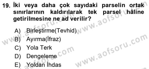 Yerel Yönetimlerde CBS Uygulamaları Dersi 2021 - 2022 Yılı Yaz Okulu Sınav Soruları 19. Soru