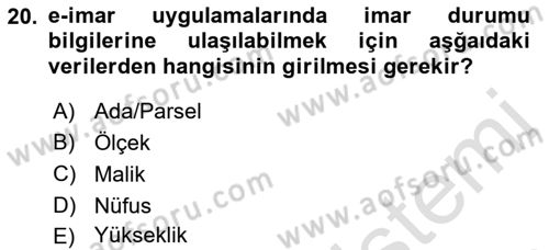 Yerel Yönetimlerde CBS Uygulamaları Dersi 2021 - 2022 Yılı Yaz Okulu Sınav Soruları 20. Soru
