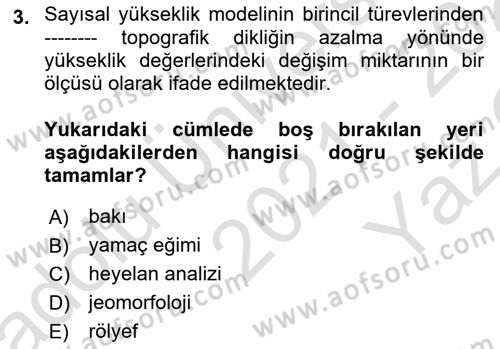 Yerel Yönetimlerde CBS Uygulamaları Dersi 2021 - 2022 Yılı Yaz Okulu Sınav Soruları 3. Soru