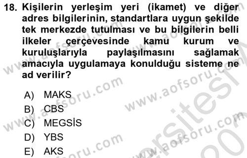 Yerel Yönetimlerde CBS Uygulamaları Dersi 2022 - 2023 Yılı Yaz Okulu Sınav Soruları 18. Soru