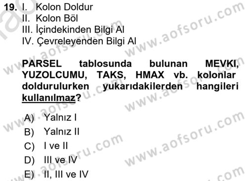 Yerel Yönetimlerde CBS Uygulamaları Dersi 2022 - 2023 Yılı Yaz Okulu Sınav Soruları 19. Soru