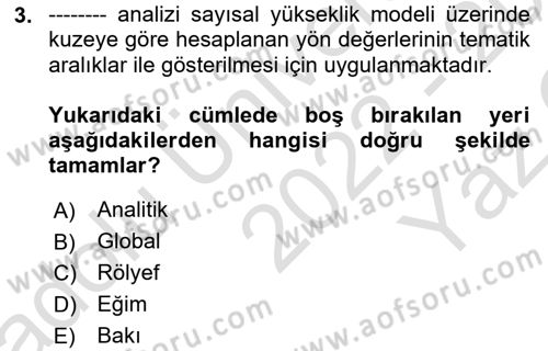 Yerel Yönetimlerde CBS Uygulamaları Dersi 2022 - 2023 Yılı Yaz Okulu Sınav Soruları 3. Soru