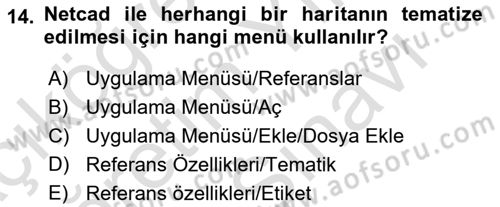 Yerel Yönetimlerde CBS Uygulamaları Dersi 2023 - 2024 Yılı (Vize) Ara Sınav Soruları 14. Soru