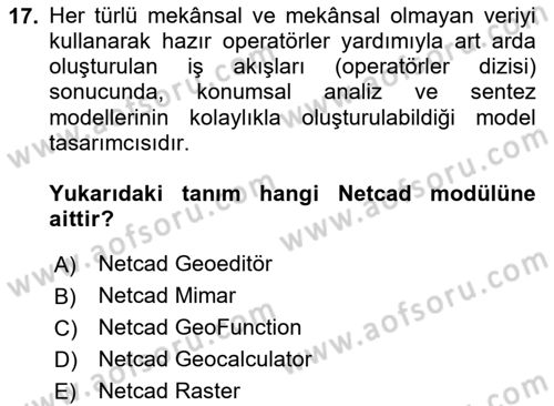 Yerel Yönetimlerde CBS Uygulamaları Dersi 2023 - 2024 Yılı (Vize) Ara Sınav Soruları 17. Soru