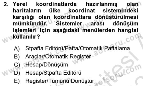 Yerel Yönetimlerde CBS Uygulamaları Dersi 2023 - 2024 Yılı (Vize) Ara Sınav Soruları 2. Soru