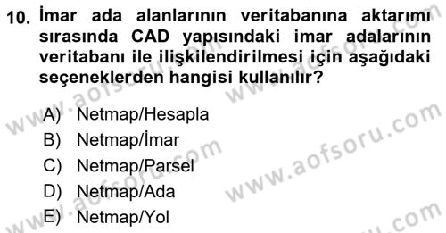 Yerel Yönetimlerde CBS Uygulamaları Dersi 2023 - 2024 Yılı (Final) Dönem Sonu Sınav Soruları 10. Soru