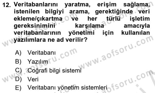 Yerel Yönetimlerde CBS Uygulamaları Dersi 2023 - 2024 Yılı (Final) Dönem Sonu Sınav Soruları 12. Soru