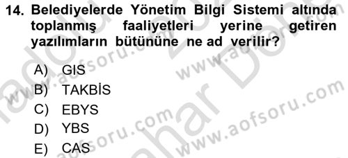 Yerel Yönetimlerde CBS Uygulamaları Dersi 2023 - 2024 Yılı (Final) Dönem Sonu Sınav Soruları 14. Soru