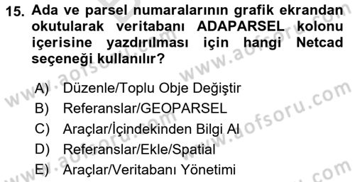 Yerel Yönetimlerde CBS Uygulamaları Dersi 2023 - 2024 Yılı (Final) Dönem Sonu Sınav Soruları 15. Soru