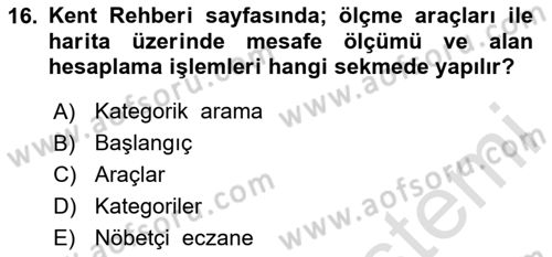 Yerel Yönetimlerde CBS Uygulamaları Dersi 2023 - 2024 Yılı (Final) Dönem Sonu Sınav Soruları 16. Soru