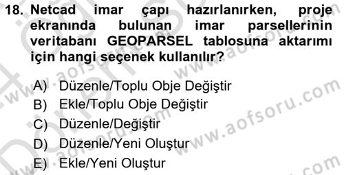 Yerel Yönetimlerde CBS Uygulamaları Dersi 2023 - 2024 Yılı (Final) Dönem Sonu Sınav Soruları 18. Soru