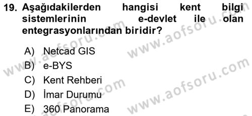 Yerel Yönetimlerde CBS Uygulamaları Dersi 2023 - 2024 Yılı (Final) Dönem Sonu Sınav Soruları 19. Soru
