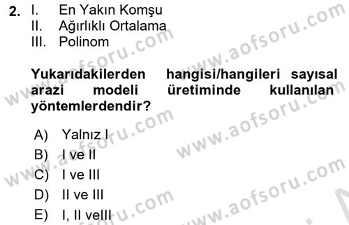 Yerel Yönetimlerde CBS Uygulamaları Dersi 2023 - 2024 Yılı (Final) Dönem Sonu Sınav Soruları 2. Soru