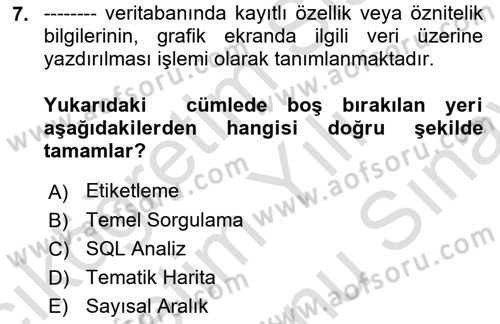 Yerel Yönetimlerde CBS Uygulamaları Dersi 2023 - 2024 Yılı (Final) Dönem Sonu Sınav Soruları 7. Soru