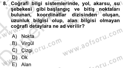 Yerel Yönetimlerde CBS Uygulamaları Dersi 2023 - 2024 Yılı (Final) Dönem Sonu Sınav Soruları 8. Soru