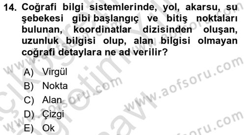 Yerel Yönetimlerde CBS Uygulamaları Dersi 2023 - 2024 Yılı Yaz Okulu Sınav Soruları 14. Soru