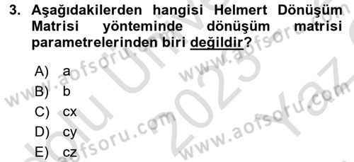 Yerel Yönetimlerde CBS Uygulamaları Dersi 2023 - 2024 Yılı Yaz Okulu Sınav Soruları 3. Soru