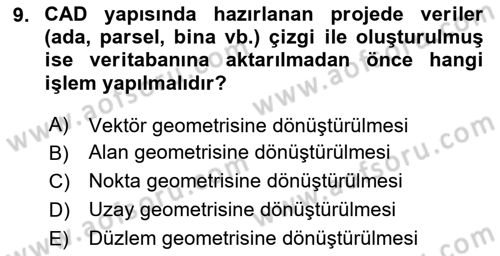 Yerel Yönetimlerde CBS Uygulamaları Dersi 2023 - 2024 Yılı Yaz Okulu Sınav Soruları 9. Soru