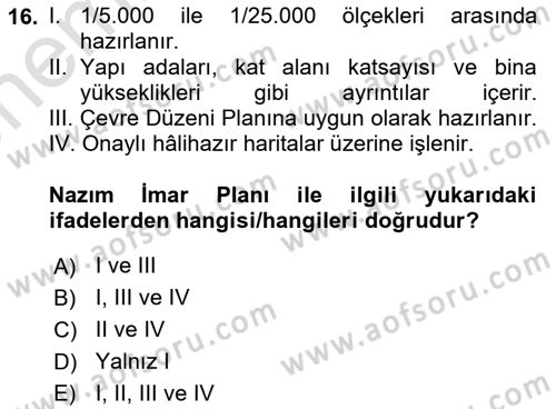 Yerel Yönetimlerde CBS Uygulamaları Dersi 2024 - 2025 Yılı (Vize) Ara Sınav Soruları 16. Soru