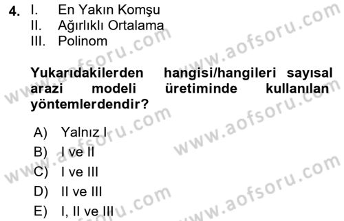 Yerel Yönetimlerde CBS Uygulamaları Dersi 2024 - 2025 Yılı (Vize) Ara Sınav Soruları 4. Soru