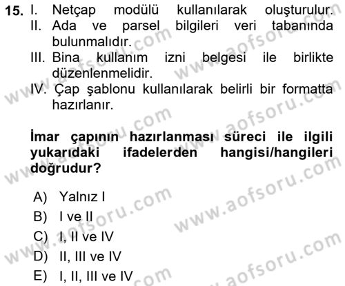 Yerel Yönetimlerde CBS Uygulamaları Dersi 2024 - 2025 Yılı (Final) Dönem Sonu Sınav Soruları 15. Soru