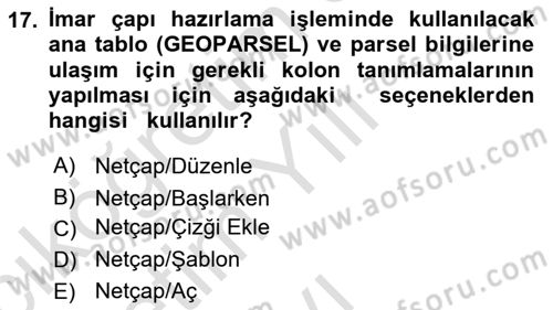 Yerel Yönetimlerde CBS Uygulamaları Dersi 2024 - 2025 Yılı Yaz Okulu Sınav Soruları 17. Soru