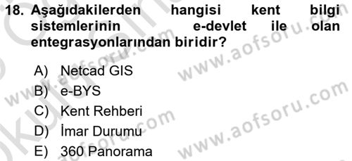 Yerel Yönetimlerde CBS Uygulamaları Dersi 2024 - 2025 Yılı Yaz Okulu Sınav Soruları 18. Soru