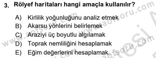 Yerel Yönetimlerde CBS Uygulamaları Dersi 2024 - 2025 Yılı Yaz Okulu Sınav Soruları 3. Soru