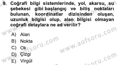 Yerel Yönetimlerde CBS Uygulamaları Dersi 2024 - 2025 Yılı Yaz Okulu Sınav Soruları 9. Soru