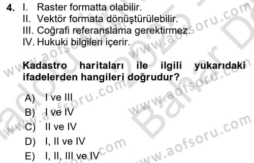 Yerel Yönetimlerde CBS Uygulamaları Dersi 2025 - 2026 Yılı (Vize) Ara Sınav Soruları 4. Soru