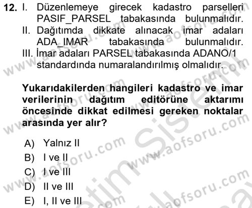 Yerel Yönetimlerde CBS Uygulamaları Dersi 2025 - 2026 Yılı (Final) Dönem Sonu Sınav Soruları 12. Soru